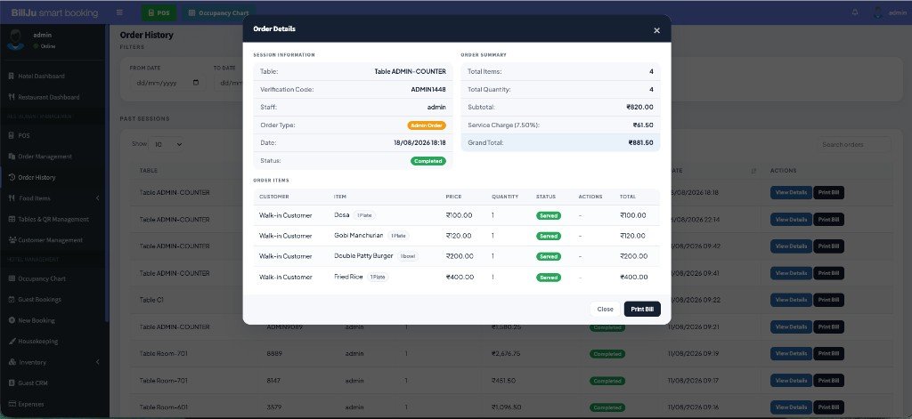 Order history with print bill and completed status