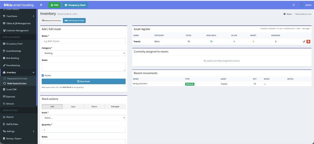 BillJu Point of Sale with menu grid and order summary cart
